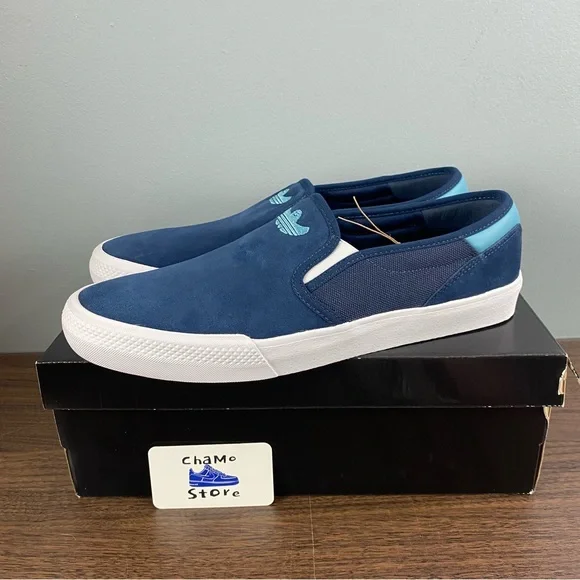 Adidas Shmoofoil Navy Slip On Shoes Suede Skateboarding Ghost Men’s Size - Picture 3 of 9